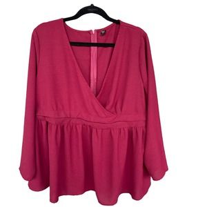 Shein Blouse‎ Womens 1X XL Maroon Plus Size Babydoll Career